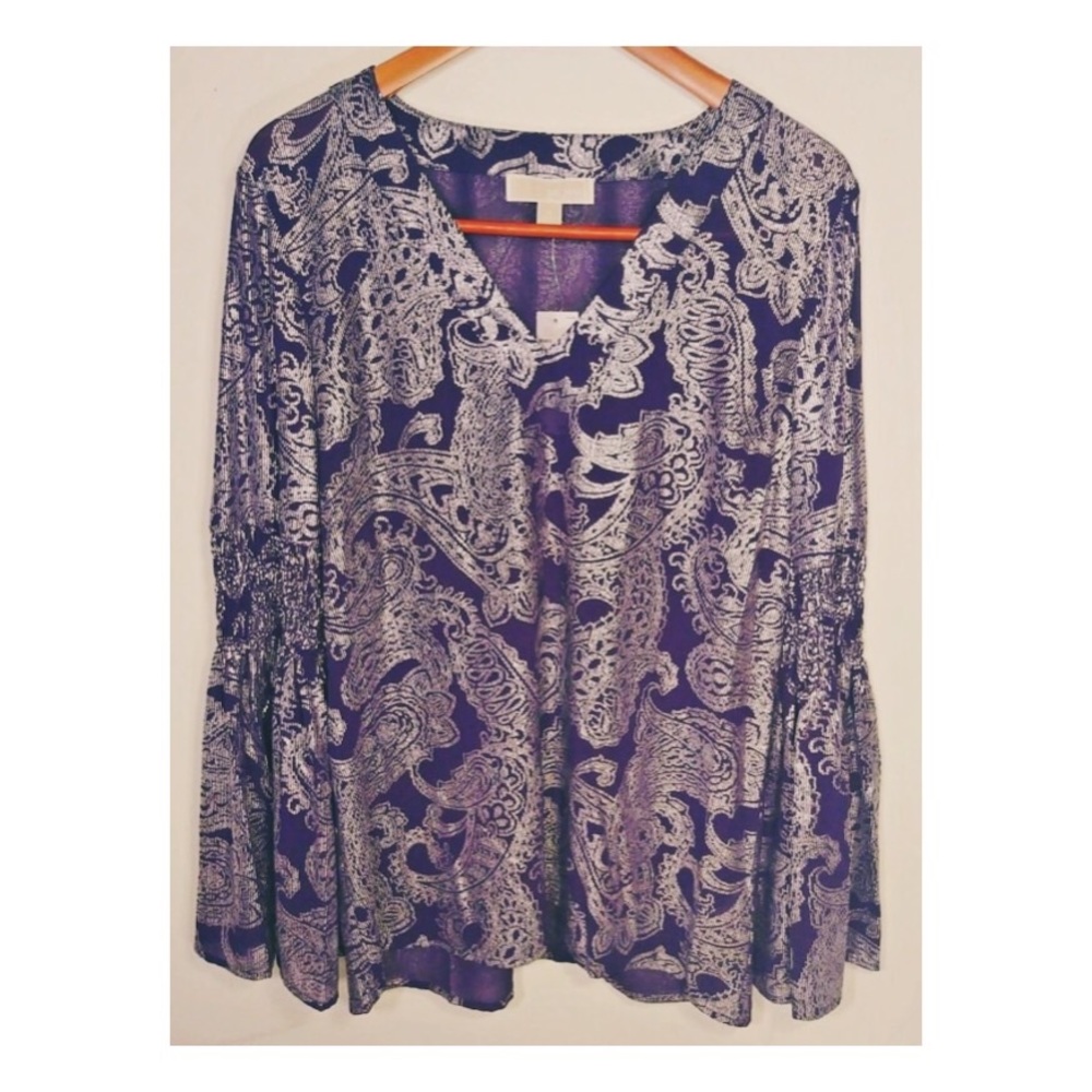 Michael Kors Iris and Silver Bell-Sleeve Blouse